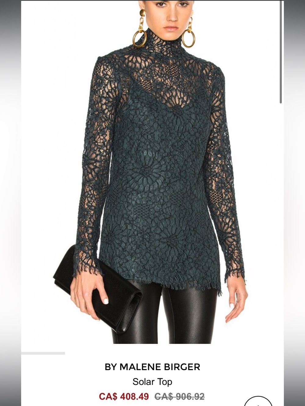 By Malene Birger Solar Green Lace High-Neck Long-Sleeve Top 8 Excellent